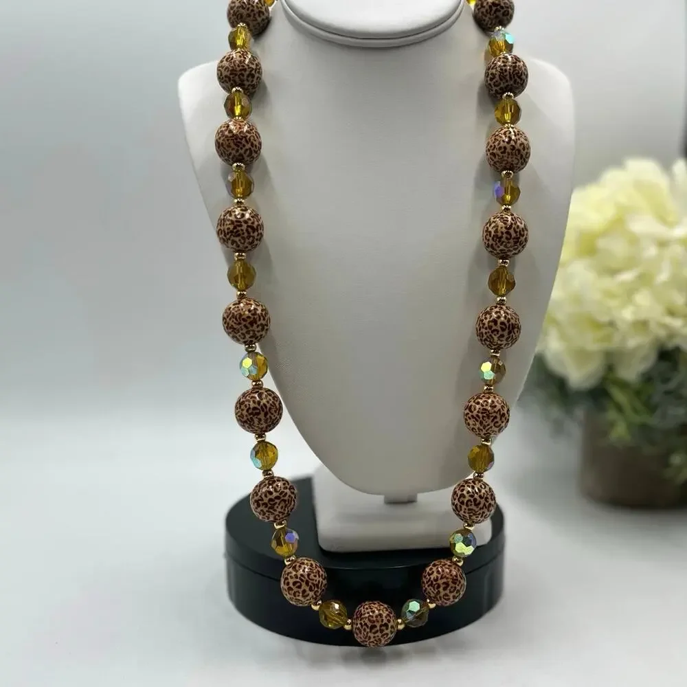 Joan Rivers Vintage Animal Print Leopard Crystal‎ Beaded Statement Necklace